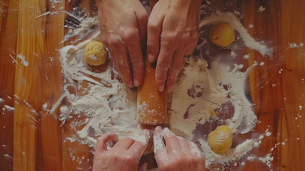 Hands preparing dough